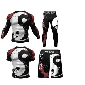 Camiseta y Pantalones Deportivos Ajustados Unisex, Transpirables, Antibacterianos, de Poliéster/Spandex, para Fisicoculturismo, MMA, Rashguard - Product Image 1