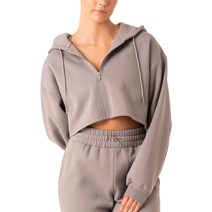 Sudadera Corta de Felpa con Capucha para Mujer, Diseño Personalizado con Logotipo, Invierno 2025, Algodón de Alta Calidad, Tejido de Punto, Diseño Sólido, OEM, Otoño - Product Image 3
