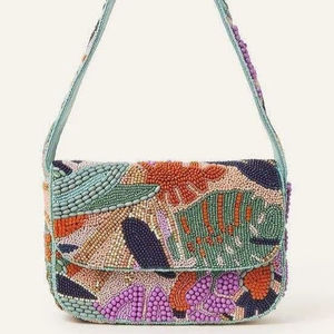 Sac à bandoulière bohème tropical à broderie de feuilles perlées, pochette d'été multicolore, sac à main pour femme, soirée, mode, petit sac à rabat - Product Image 1