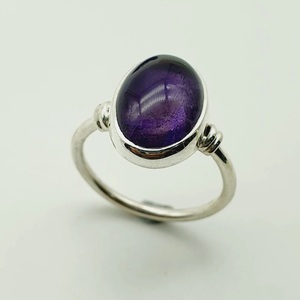 925 Sterling Silver Boho Hippie Ring with Natural Amethyst Big Stone Oval Cut <b>Purple</b> Women's Wedding Ring - Product Image 1