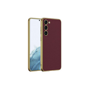 Funda Protectora de Lujo con Textura de Cuero y Borde Electrochapado Antihuellas para Samsung Galaxy S23, Carcasa Trasera de TPU Premium - Product Image 1