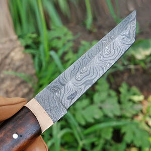 มีดทำมือเหล็กดามัสกัส ด้ามไม้ สำหรับกิจกรรมกลางแจ้ง บุชคราฟต์ แคมป์ปิ้ง ล่าสัตว์ และใช้งานทั่วไป - Product Image 5