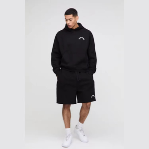 Survêtement 2 pièces en coton épais unisexe personnalisé pour hommes ensemble short et sweat à capuche grande taille - Product Image 1