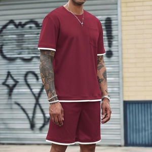 Venta al por mayor de diseño de logotipo personalizado de dos piezas para hombre traje de verano de 2 piezas lavado ácido pantalones cortos y camiseta conjunto para hombres - Product Image 6