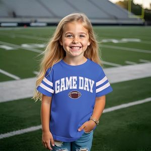 Camiseta de Fútbol Americano para el Día del Partido, Marca Bandera Americana, Bordada, Azul, 100% Algodón, Manga Corta, Ropa Deportiva para Niños - Product Image 5