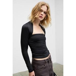 GRIMELANGE <b>Women's</b> Square Neck <b>Bolero</b> Blouse with Side Ruched Long Sleeves and Stretch Fabric - Product Image 3