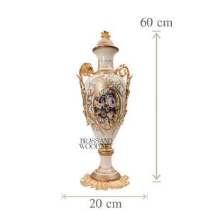Conjunto decorativo de latón dorado y porcelana de lujo con arte floral hecho a mano Estilo Vintage clásico Decoración elegante para el hogar - Product Image 5