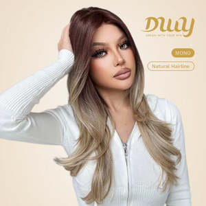 Sophia-DWY Long Wavy Free Part Synthetic <b>Wig</b> Transparent Lace Front for Ombre <b>Brown</b> Blonde Free Part Synthetic <b>Wig</b> - Product Image 2
