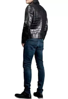 Veste matelassée à capuche pour homme, en cuir véritable du Pakistan, faite à la main, imperméable et coupe-vent, avec imprimé croco noir, prête à être expédiée
