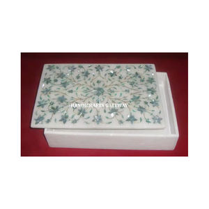 Caja de almacenamiento de joyería con Incrustaciones de nácar verde con forma Rectangular de mármol blanco duradero y acabado tan hermoso y fino - Product Image 1