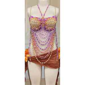Traje de danza del vientre de talla grande con cuentas de sujetador de niña de alta demanda para mujer con alta calidad - Product Image 1