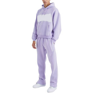 Ensemble de survêtement décontracté en molleton 100 % coton, coupe évasée délavée à l'acide, extensible dans les quatre sens, réversible, écologique, pour l'hiver, avec capuche - Product Image 1