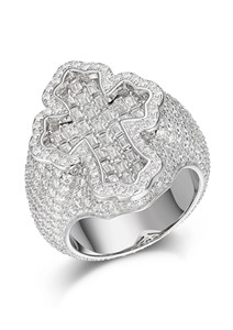 Baguette-cut Stunning 925 <b>Sterling</b> <b>Silver</b> VVS Moissanite Two Tone 3D <b>Cross</b> Ring - Product Image 6