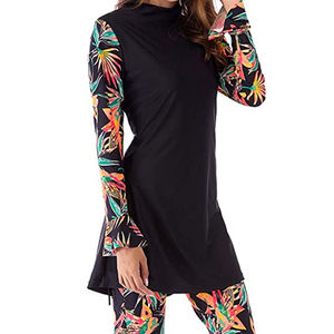 Maillot de bain islamique imprimé à manches longues pour femme, style musulman, coupe haute, 2 pièces, en Spandex/Polyester, séchage rapide, respirant, devant. - Product Image 5