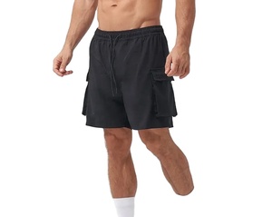 กางเกงขาสั้นออกกำลังกายสีดำแบบแห้งเร็วสำหรับผู้ชาย พิมพ์โลโก้ได้ตามต้องการ ผ้าสแปนเด็กซ์ผสมคอตตอนสำหรับฤดูใบไม้ร่วง - Product Image 3