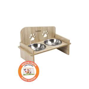 מעמד מרובע מעץ עם שם מותאם אישית למזון ומים לחתולים וכלבים, עם מתקן מים ממתכת ומשטח לחתולים וכלבים - Product Image 2