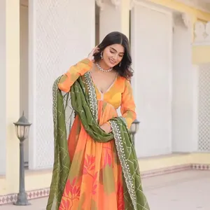 ชุดเดรสรีดเมดพรีเมี่ยม ชุดเดรสตัดอาเลียพร้อมชุดปาร์ตี้ DUPATTA ชุดเดรสแบบดั้งเดิมที่สวยงาม มีทั้งสีหรูหรา - Product Image 1