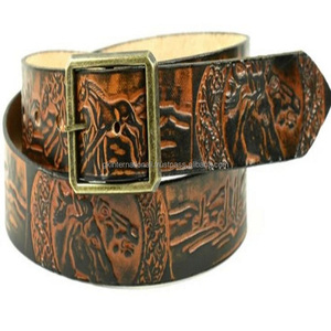 Cinturón occidental de cuero tallado para hombre, correa de cuero marrón de alta calidad con diseño único en relieve - Product Image 5