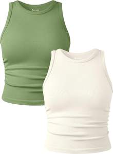 Camisetas sin mangas de 2 piezas para mujer con cuello redondo, diseño sin mangas, estiramiento básico para Top corto informal de yoga en lujoso nailon y spandex - Product Image 2