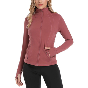 Women's <b>Mock</b> <b>Neck</b> Full Sleeve Yoga Jacket Solid Color Breathable Spandex Polyester Contrast Stitch Design Regular Fit - Product Image 3