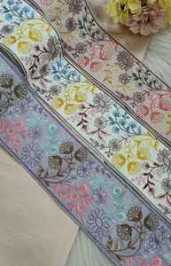 ผ้าลูกไม้ปักลายดอกไม้สามสีกว้าง2นิ้วสำหรับเสื้อผ้าและชุดสูทสีพาสเทลอ่อนสำหรับขายต่อ - Product Image 2