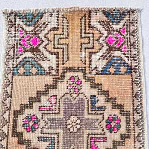 1.6x2.6 ft Small Vintage Rug, Turkish Rug, <b>Brown</b> Pink Southwestern <b>Wool</b> Rug - Product Image 5