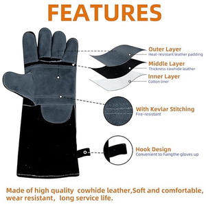 Venta al por mayor de piel de vaca de cuero partido guantes de seguridad de dedo completo resistente a la abrasión de alta resistencia para la lucha contra incendios barbacoa guantes completos - Product Image 3
