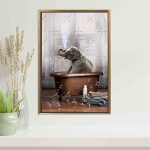 Impression sur toile « Baignoire éléphant » : Décoration murale moderne pour salle de bain, toile encadrée dorée - Product Image 1