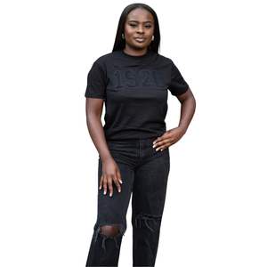 All Black 1920 Tee with Soft Cotton and Chenille Letters <b>for</b> Sorority Members Stylish Unisex Greek Apparel and Events Wear - Product Image 1