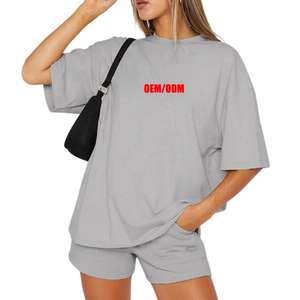 ชุดเสื้อยืดพิมพ์ลายว่างเปล่าลำลองชุดอยู่บ้านแขนกลางสำหรับผู้หญิงแฟชั่นออกแบบได้ตามที่ต้องการ - Product Image 3