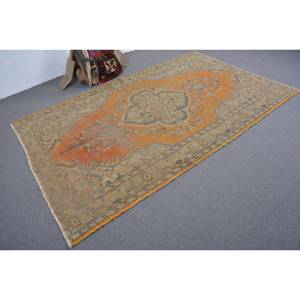 Alfombra de lana turca Vintage auténtica de 55x87 pies, hecha a mano, ecológica, diseño de retazos bohemios, alfombras de comedor con respaldo de látex verde naranja - Product Image 2