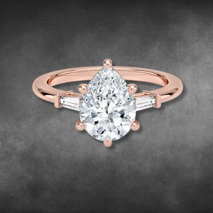 Bague en diamant de culture, or jaune 14K/18K, coupe poire, trois pierres, avec diamants baguette effilés, pour femmes, bijoux fins - Product Image 3