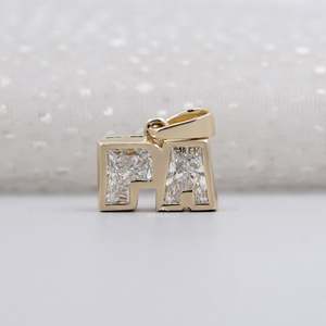 Customized Natural Princess Cut Diamond <b>Initial</b> Pendant Necklace in Yellow Gold IGI Certified - Product Image 1
