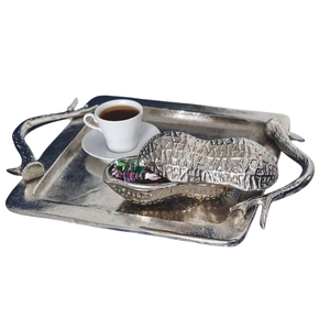 Bandeja de metal plateado de la mejor calidad con forma de mango de mariposa, bandeja para servir comida, diseño estándar para proveedores mayoristas de catering - Product Image 5