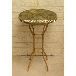 Mesa auxiliar de pared marroquí de latón hecha a mano chapada en oro, diseño atractivo, mesa auxiliar de hierro de Metal grande redonda para decoración de boda - Product Image 4