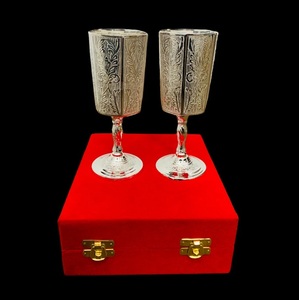 Verres à vin à champagne gravés or et argent électrolytiques Tasses à cocktail en métal avec boîte-cadeau pour les fêtes et les mariages - Product Image 5