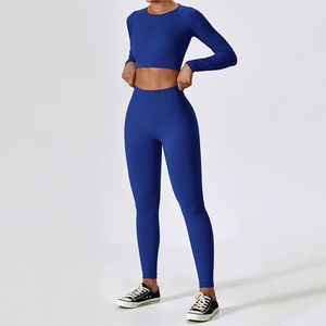 Mode de haute qualité Leggings et haut ensemble logo personnalisé sans couture couleur unie femme ensembles de sport - Product Image 2