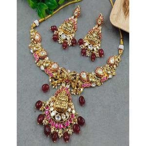 Conjunto de Collar y Pendientes de Moissanita Antigua Estilo Polki, Conjunto Kundan Clásico con Perlas para Mujeres y Niñas, Ideal para Bodas y Compromisos - Product Image 1