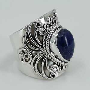 925 Sterling Silver Handmade <b>Statement</b> <b>Ring</b> Lapis Lazuli Gemstone Natural Blue Pear Shape Boho September Birthstone Jewelry Gift - Product Image 5
