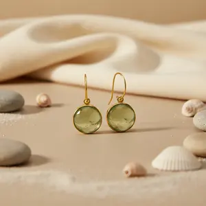 Pendientes de Mujer con Baño de Oro y Gema Verde para Uso Diario, Joyería de Moda - Product Image 3