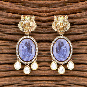 Último pendiente clásico Kundan Polki con Mehndi chapado joyería hecha a mano mayoristas en la India - Product Image 2