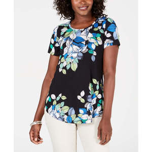 JM Collection Top da donna nero con scollo rotondo, taglia piccola, stampato, per il tempo libero - Product Image 1