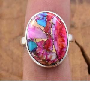 Artisan Pink Oyster Turquoise <b>Ring</b> in Sterling Silver Handmade <b>Statement</b> Jewelry for Women - Product Image 1