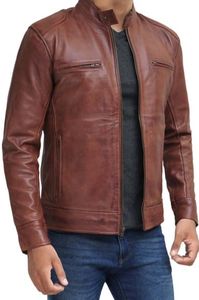 Veste de moto en cuir d'agneau véritable de grande taille marron de haute qualité, imperméable, écologique, respirante, à la mode - Product Image 3