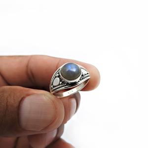 Personalized <b>Silver</b> Pieces 925 <b>Sterling</b> <b>Silver</b> Natural Blue Labradorite Gemstone Round Shape Daily Wear <b>Ring</b> for <b>Men</b> & Boys - Product Image 5