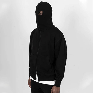 Sweat à capuche à fermeture éclair totale personnalisé avec impression bouffante courte Sweat à capuche à fermeture éclair intégral avec trous pour les yeux pour hommes - Product Image 4