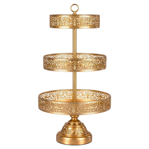Exhibidor de Pasteles de Latón de Diseño Americano de Lujo, Chapado en Oro, de Tres Niveles, Redondo, para Fiestas en Hoteles, Decoración de Mesa - Product Image 5