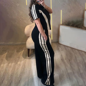 Elegante Sudadera de cuello redondo de manga larga con bloque de color empalmado de otoño-invierno con pantalones de bolsillo holgados para informal - Product Image 3