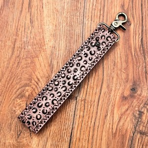 Western Hand <b>Tooled</b> Leather Concho Floral Wristlet Strap Lanyard Keychain Custom Genuine Cowhide Leather Key <b>Clip</b> Cowgirl Gifts - Product Image 3
