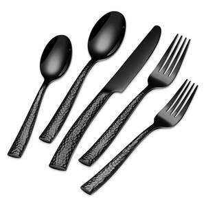 Ensemble de couverts en acier inoxydable, revêtement noir, style premium, assiette décorative, couverts en acier inoxydable, ensemble de couverts, cuillère, fourchette, couteau - Product Image 2